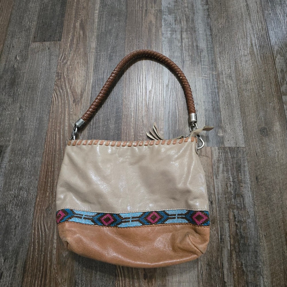 The Sak Beaded Leather Shoulder Strap Hobo Bag Womens Southwestern Western Boho